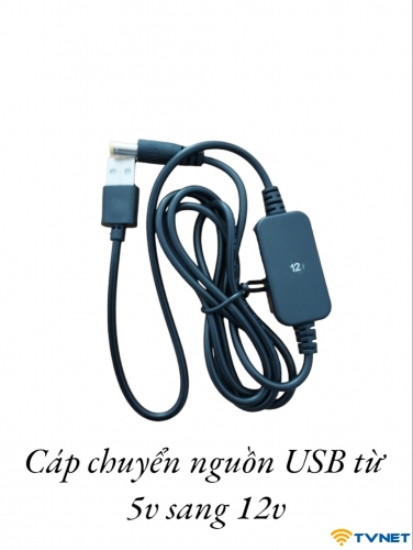 Dây cáp USB chuyển đổi nguồn từ 5v sang 12v-1a jack 5.5*2.1mm màu đen. Dùng cho router, modem wifi