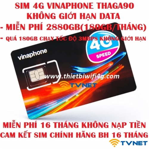 Sim 4G Vinaphone THAGA90 MAX DATA sử dụng. Miễn phí 14 tháng không nạp tiền. SIÊU HOT