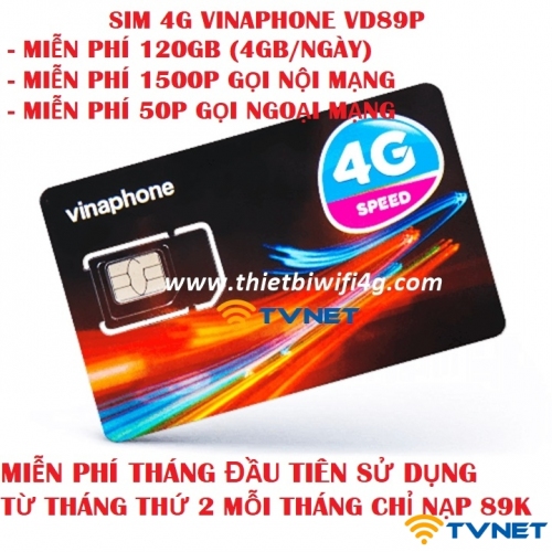 Sim 4G Vinaphone VD89p DATA khủng 120GB/Tháng, Gọi thoại miễn phí