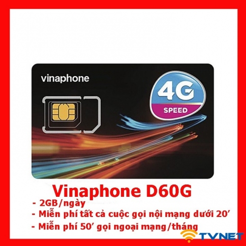Sim 4G Vinaphone DINH60 720GB DATA - Miễn phí gọi thoại. 1 năm không nạp tiền