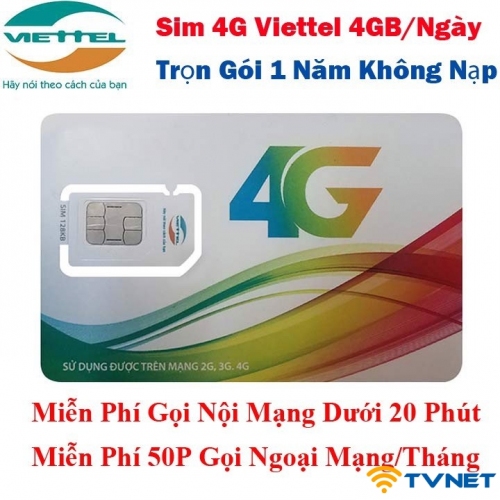 Sim 4G Viettel 12V120z DATA siêu khủng 1440Gb - Gọi thoại miễn phí. 12 tháng không nạp tiền