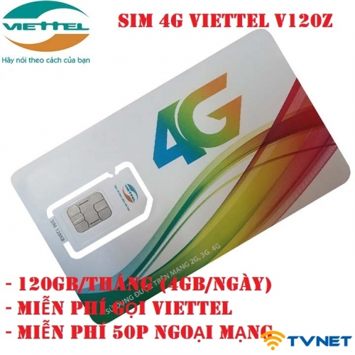 Sim 4G Viettel V120z DATA siêu khủng 120Gb/Tháng. Miễn phí gọi